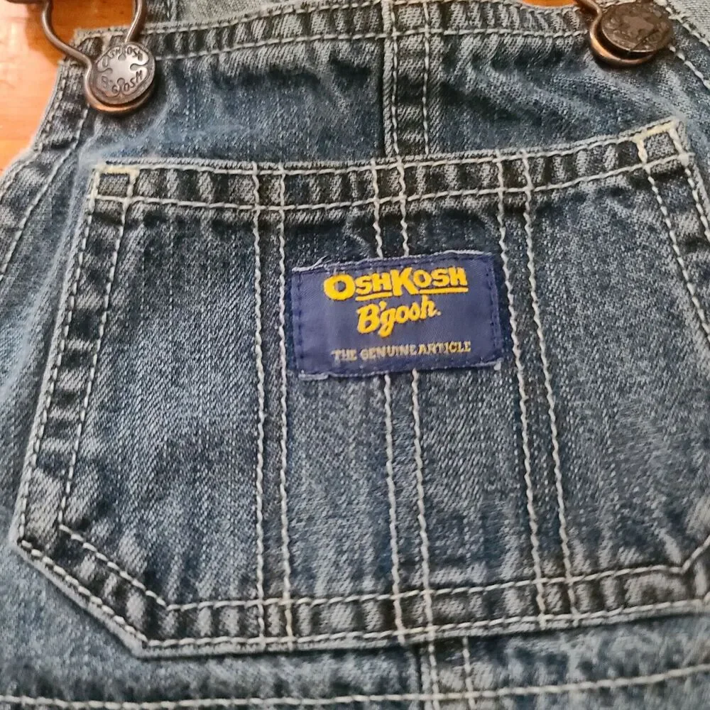 OshKosh B'Gosh Vestbak Denim Carpenter Overalls 24M Blue USA Snap Vintage